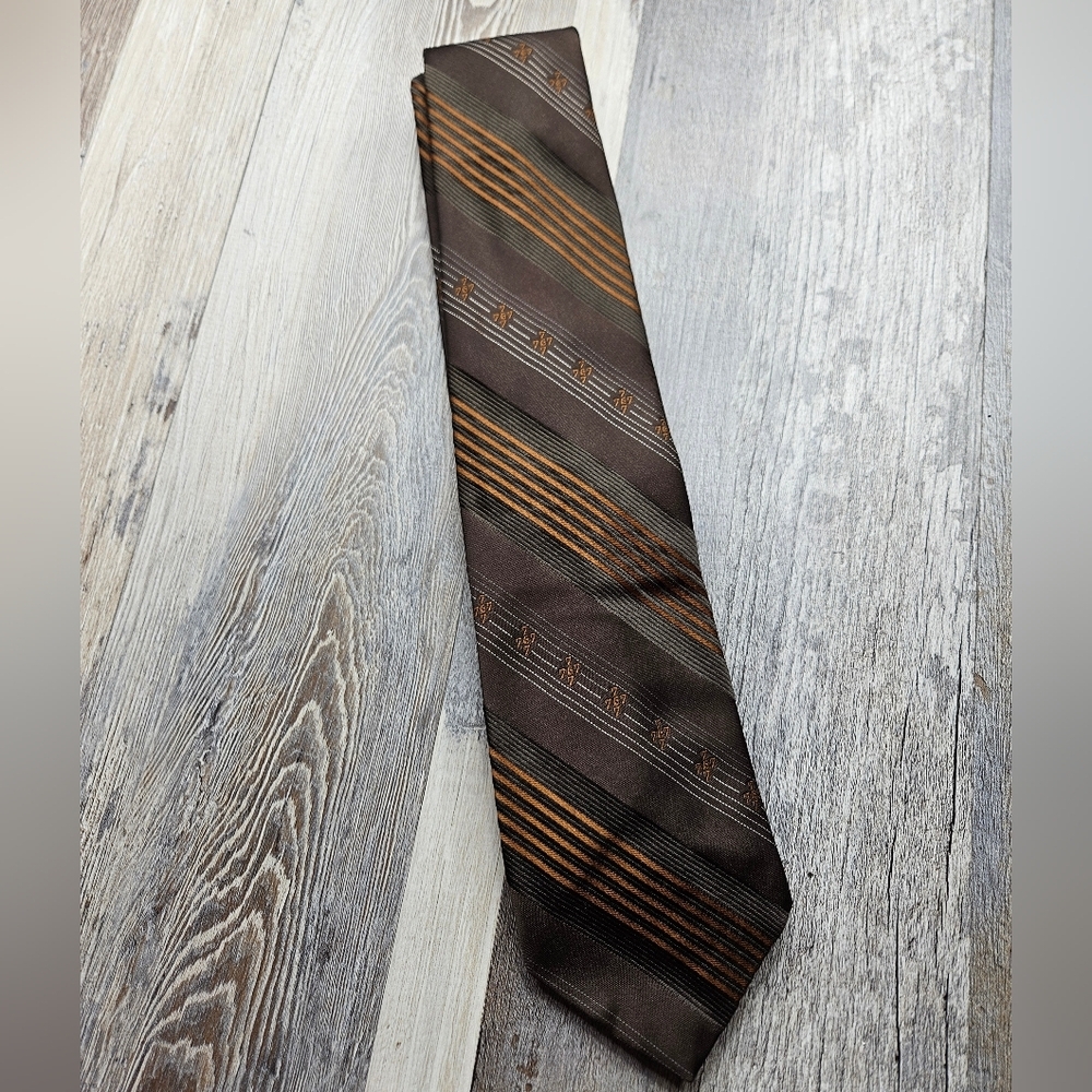 Boeing Neck Tie Vintage Brown Stripes 767 Logo Pattern